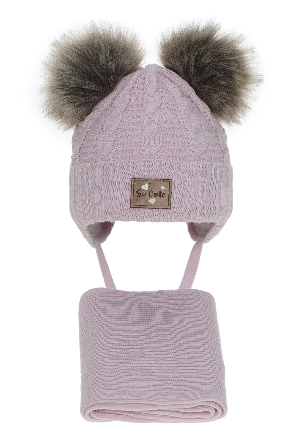 Winterset Mädchen: Mütze mit glänzendem Faden (Lurex) und Schal mit zwei Bommeln Violett Klarita
