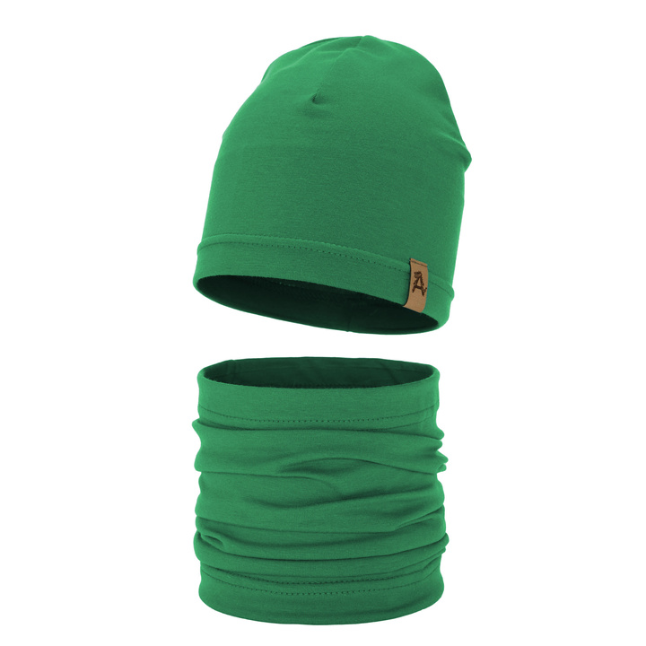 Herbst und Frühlingsset Jungen: Mütze und Schlauchschal Grün Griffin