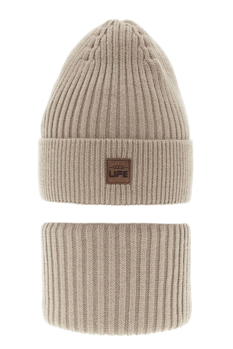 Winterset für Jungen: Mütze und Schlauchschal in Beige Basilio