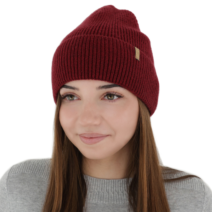 Wintermütze Damen, bordowa, mit Merinowolle, Tahoe