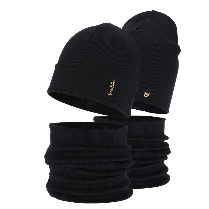 Herbst und Frühlingsset Mädchen: Mütze und Schlauchschal, schwarz, Baumwolle, Carina