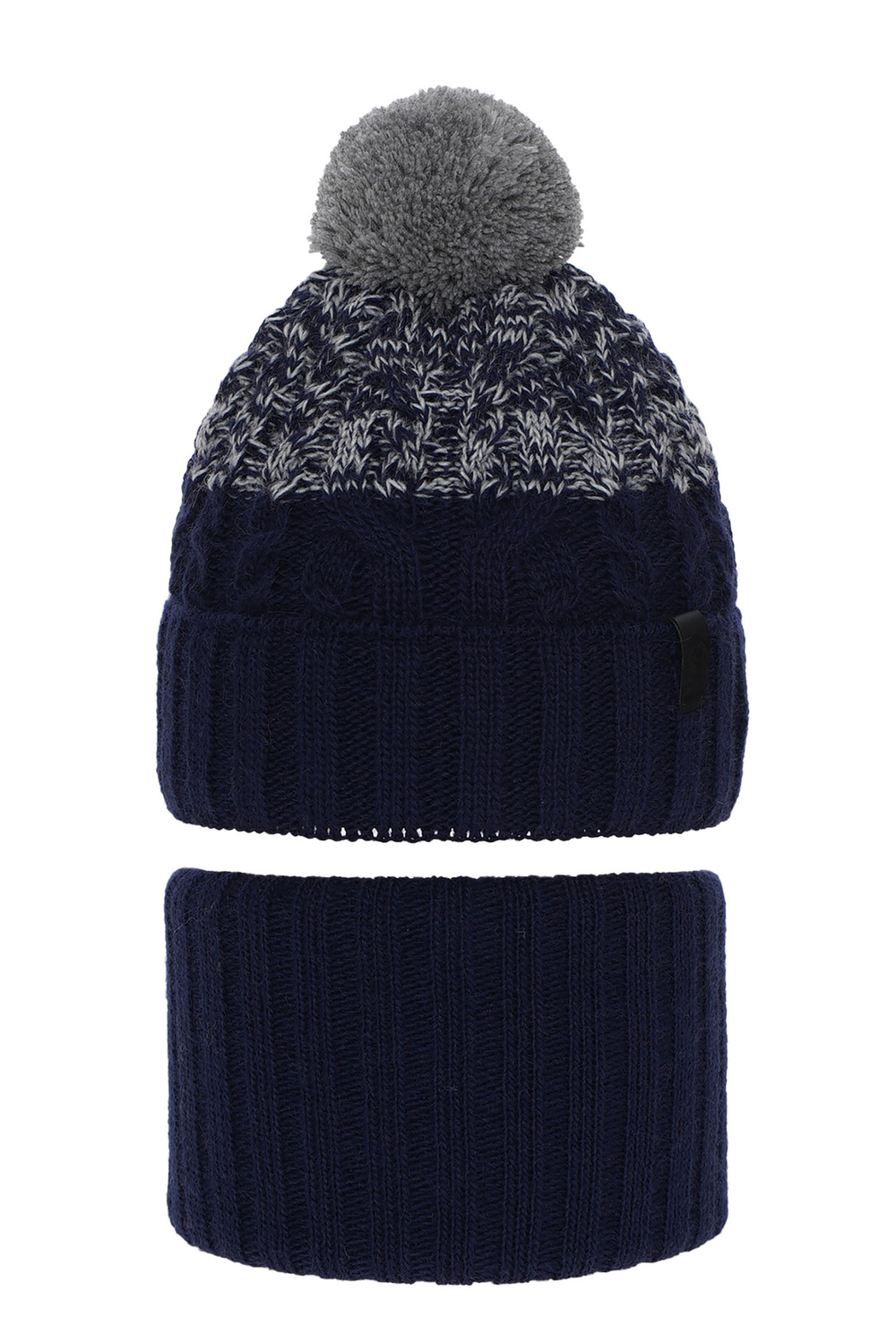 Winterset Jungen: Mütze und Schlauchschal mit Bommel Navy Blau Travis