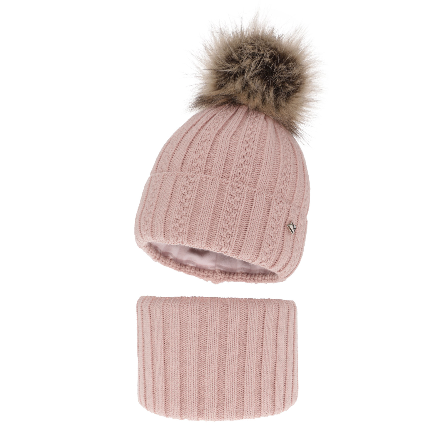 Winterset Mädchen: Mütze und Schlauchschal mit Bommel Rosa Wirginia