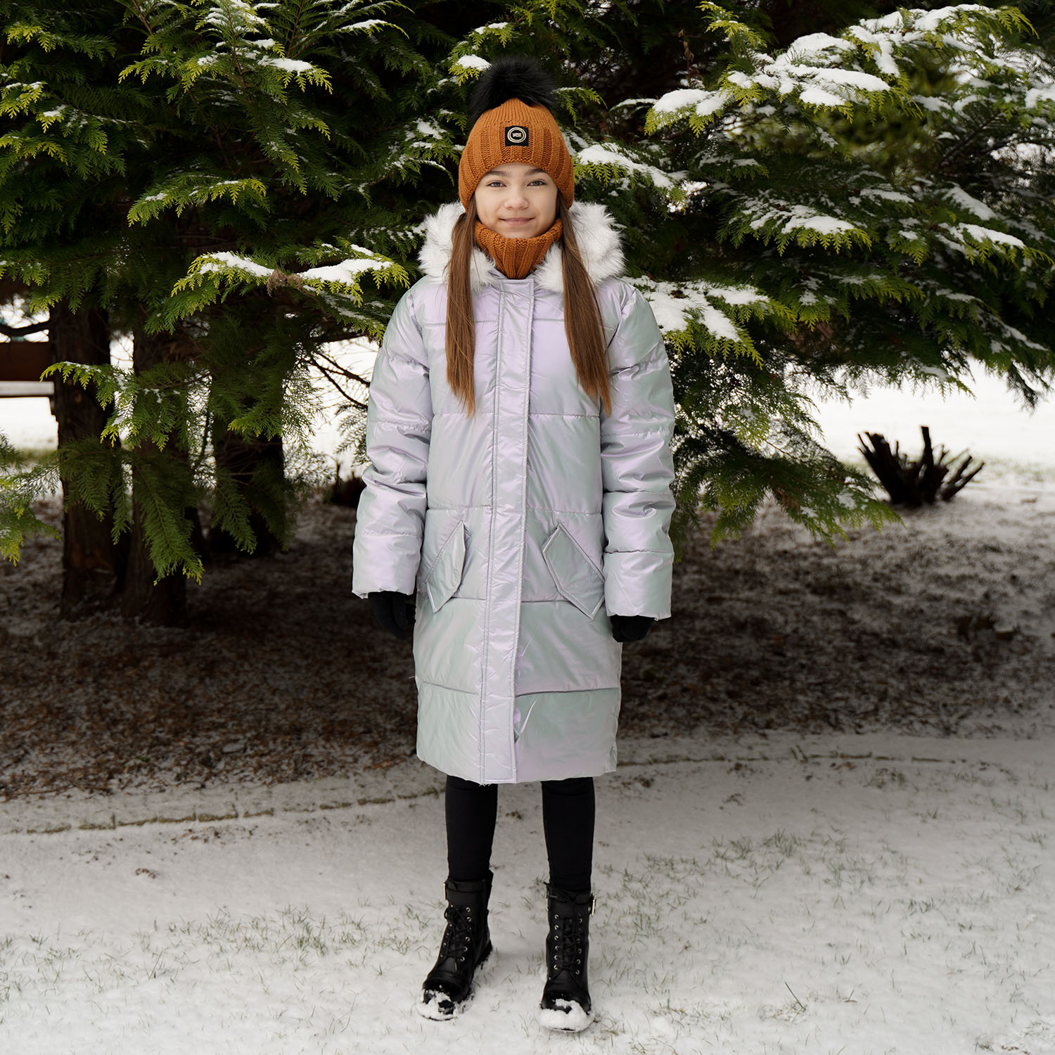 Winterset Mädchen: Mütze und Schlauchschal mit Bommel Schwarz Hendi