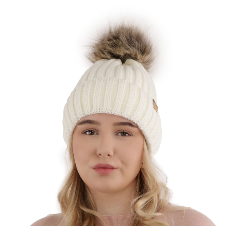 Wintermütze Damen mit Bommel Beige Europa