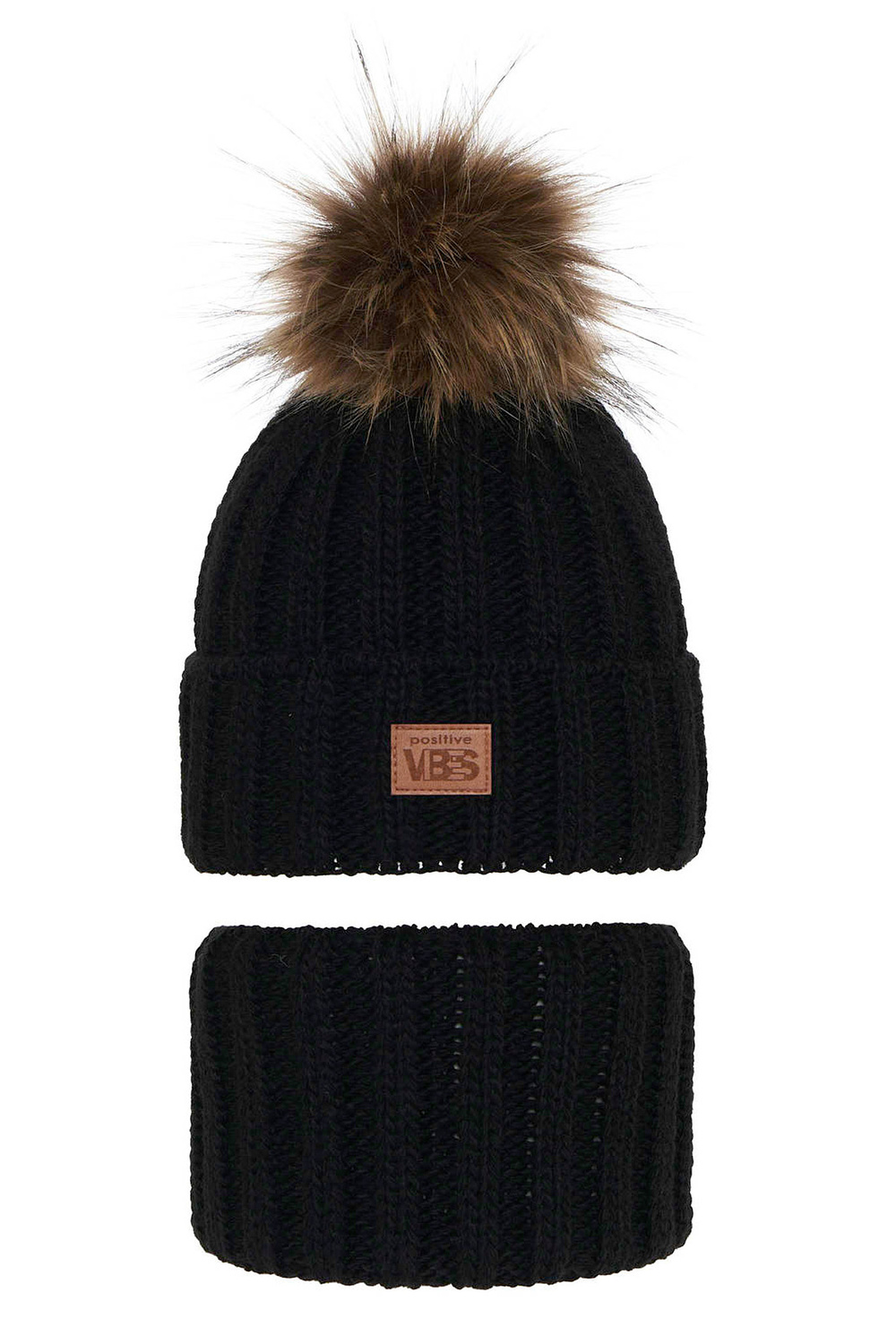 Winterset Jungen: Mütze und Schlauchschal mit Bommel Schwarz Remes