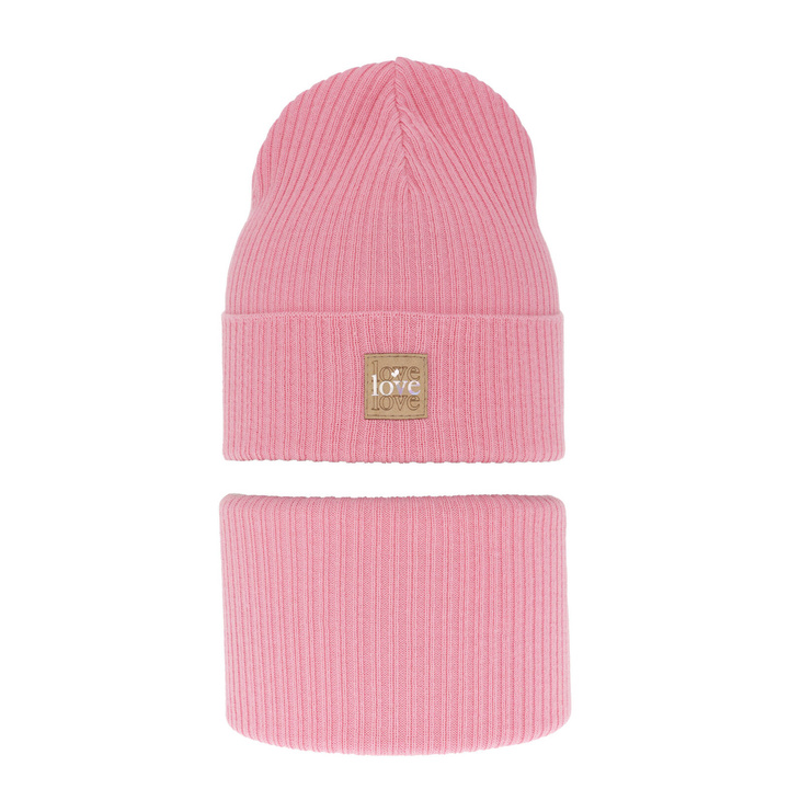 Herbst und Frühlingsset Mädchen: Mütze und Schlauchschal, mit Baumwolle, Rosa Furora