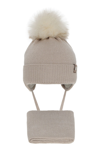 Winterset für Mädchen: Mütze und Schal aus Merinowolle in Beige Arika