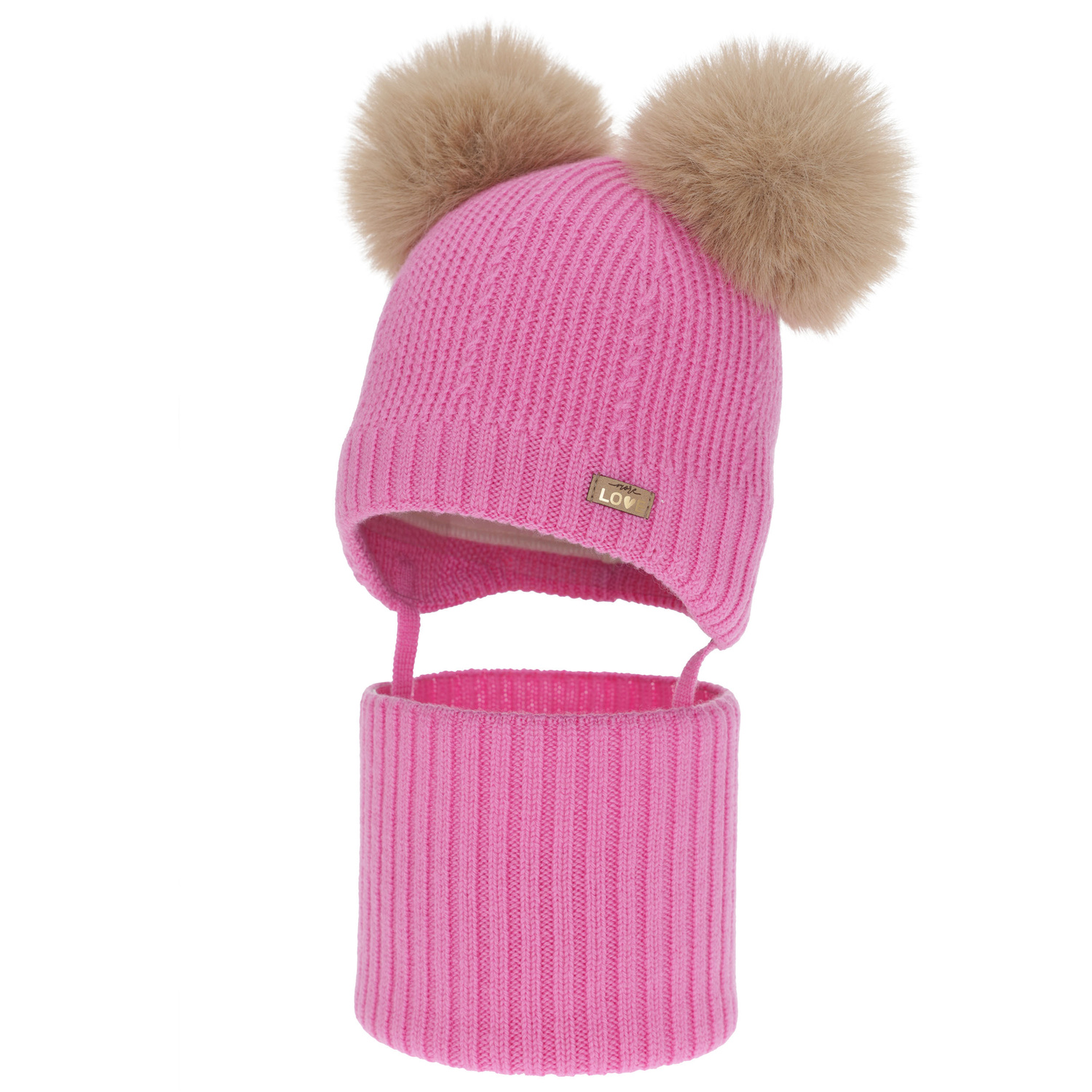 Mädchen Mütze und Schal, Winter Set, rosa, 100% Merinowolle, gefüttert mit Wollfleece, Lumia