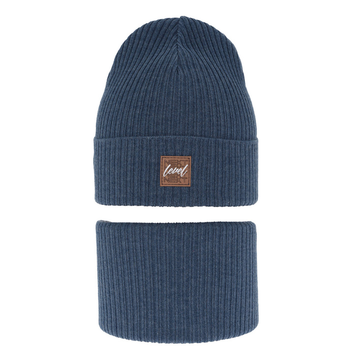 Herbst und Frühlingsset Jungen: Mütze und Schlauchschal, mit Baumwolle, Blau Fenix