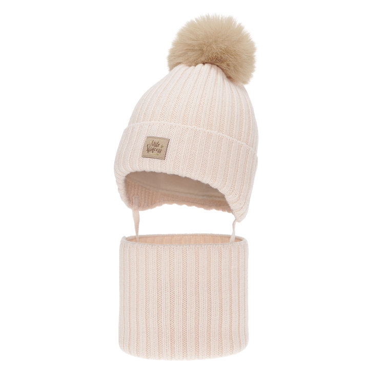 Winterset Mädchen: Mütze und Schlauchschal, hellrosa, 100% Merinowolle, zum Binden, Baumwollfutter, Malesia