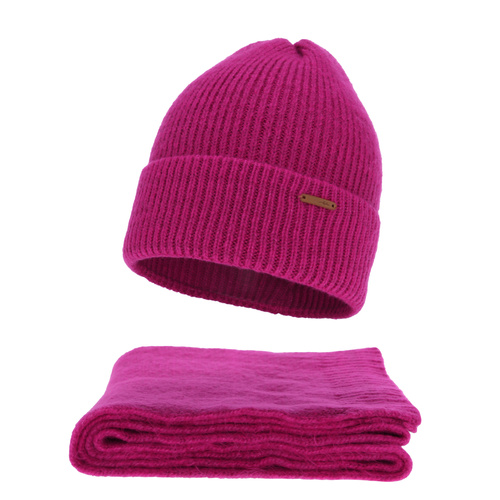 Winterset Damen: Mütze und Schal, Winter, amarantowy, mit Merinowolle, Seala