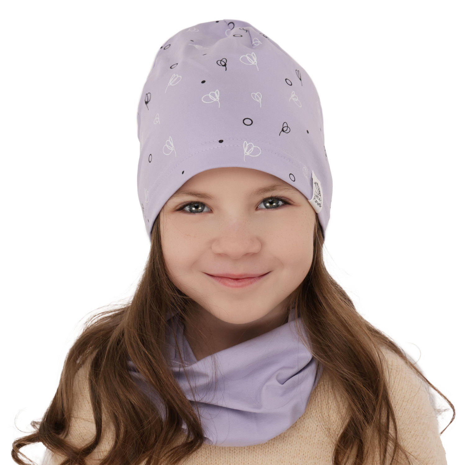 Herbst und Frühlingsset Mädchen baumwolle: Mütze und Schlauchschal Beige Fiora