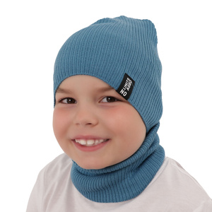 Herbst/ Frühjahrsset für Kinder: Mütze und Schlauchschal Blau Tunis