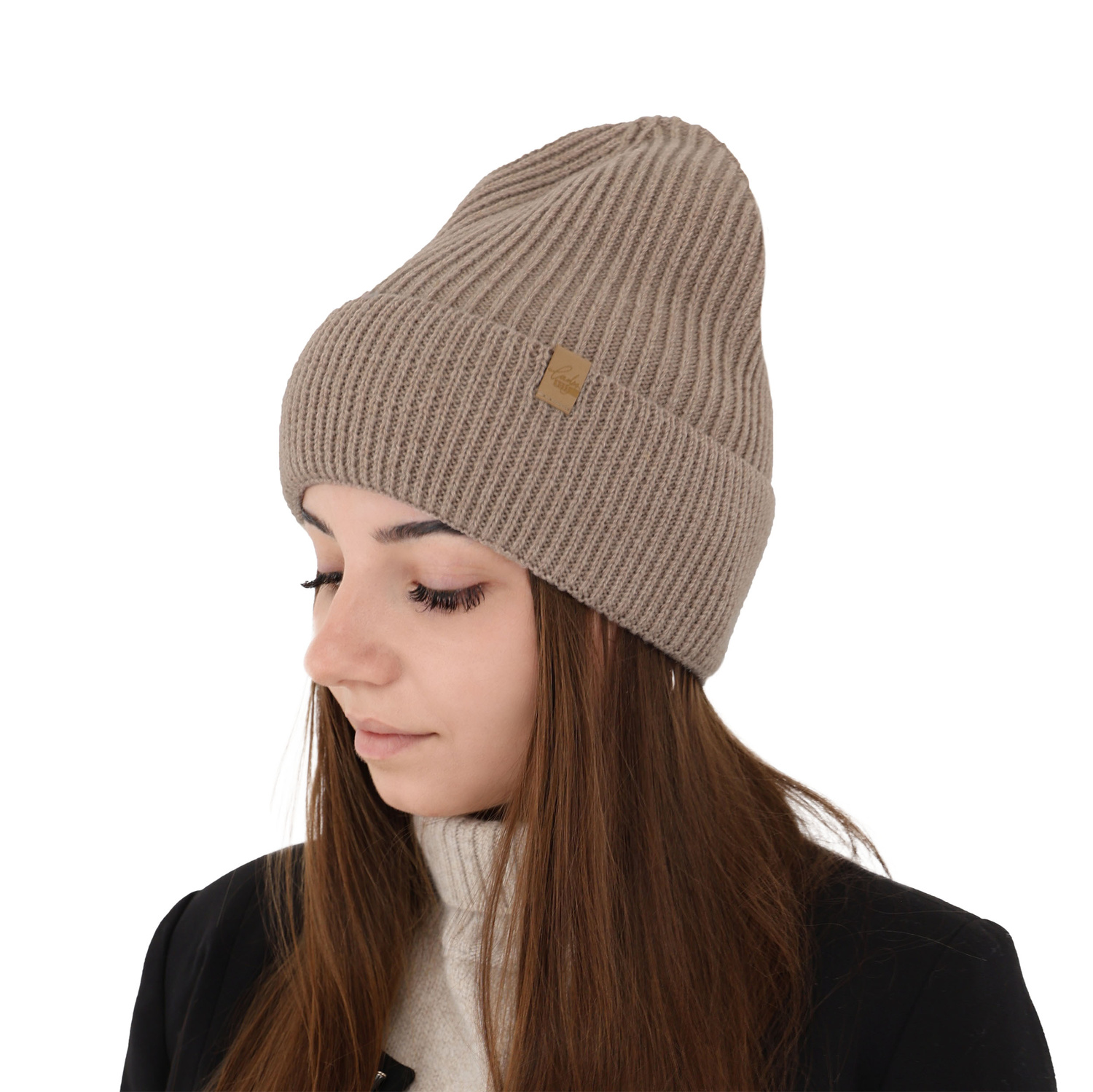 Wintermütze Damen 100% extrafeine Merinowolle Braun Isla