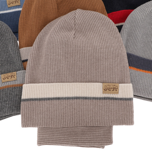 Herbst und Frühlingsset Jungen: Mütze und Schlauchschal, mit Baumwolle, Beige Antonio