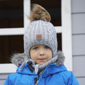 Winterset Jungen: Mütze und Schlauchschal mit Bommel Blau Casper