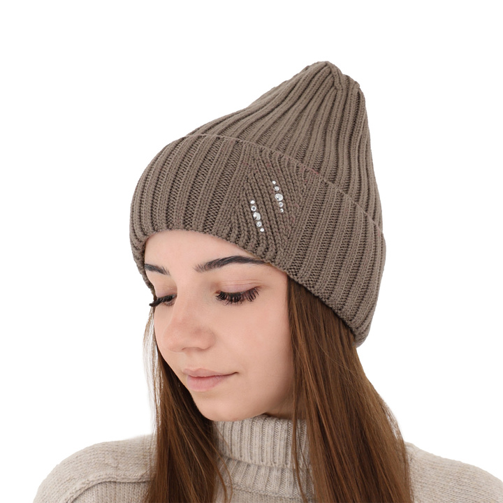 Wintermütze Damen 100% extrafeine Merinowolle Grau Ariga