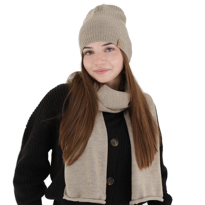 Winterset Damen: Mütze und Schal, Winter, beige, Fena