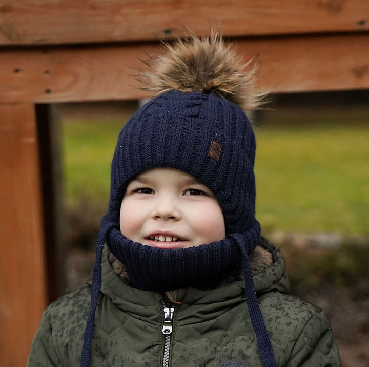 Winterset Jungen: Mütze und Schlauchschal mit Bommel Burgunder Kongo