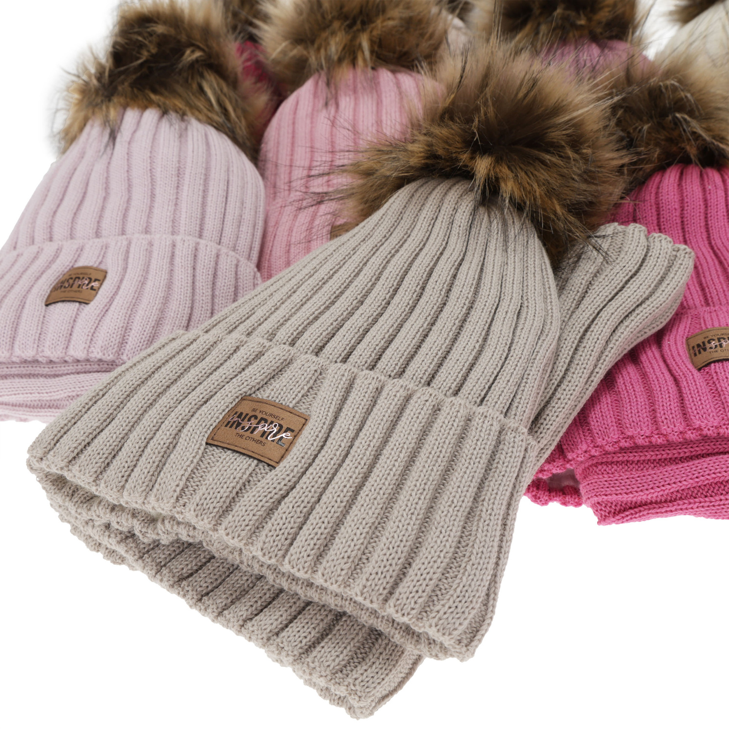 Winterset Mädchen: Mütze und Schlauchschal, beige, gefüttert mit Fleece, mit Merinowolle, Bellina