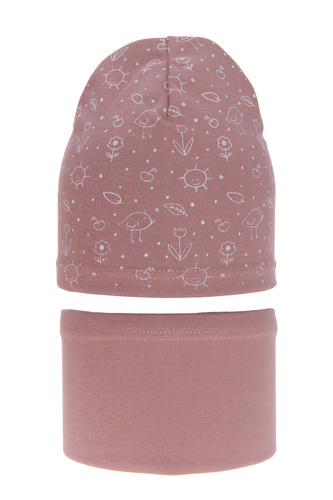 Herbst und Frühlingsset Mädchen baumwolle: Mütze und Schlauchschal Rosa Sesja