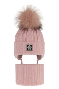 Winterset Mädchen: Mütze und Schlauchschal mit Bommel Rosa Tigra