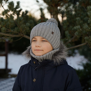 Winterset Jungen: Mütze und Schlauchschal mit Bommel Blau Wiliam