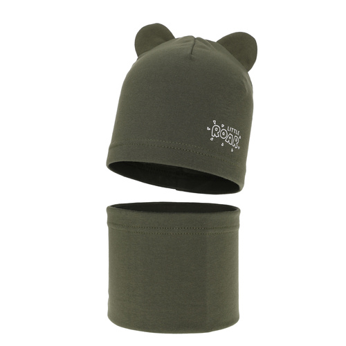 Herbst und Frühlingsset Jungen: Mütze und Schlauchschal Khaki Cymes