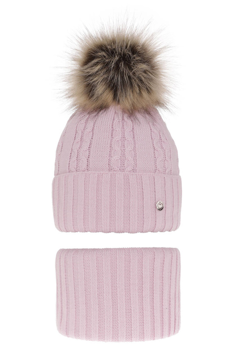 Winterset Mädchen: Mütze und Schlauchschal mit Bommel Violett Felia