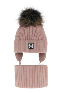Winterset Mädchen: Mütze und Schlauchschal mit Bommel Rosa Kinia
