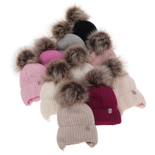 Winterset Mädchen: Mütze und Schlauchschal aus 100% extrafeiner Merinowolle in Beige Junika