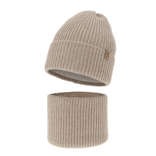 Winterset für Mädchen: Mütze und Schlauchschal in Beige Edera