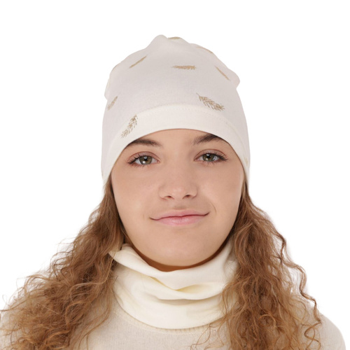 Herbst und Frühlingsset Mädchen baumwolle: Mütze und Schlauchschal Beige Florena