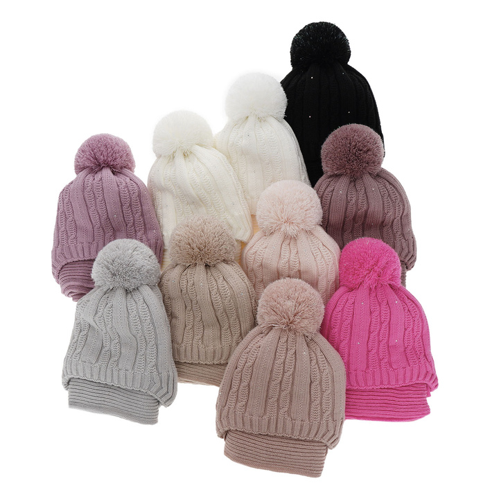 Winterset Mädchen: Mütze und Schal mit Bommel Beige Candy