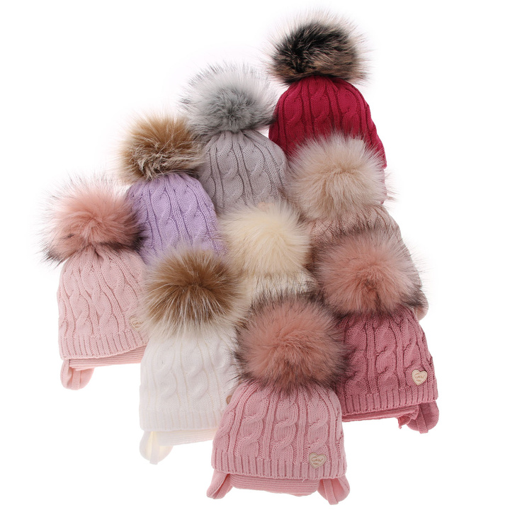 Winterset Mädchen: Mütze und Schal mit Bommel Rosa Morena