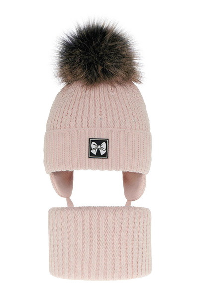 Winterset Mädchen: Mütze und Schlauchschal mit Bommel Rosa Kinia
