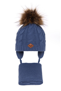 Winterset Jungen: Mütze und Schal mit Bommel Blau Minor