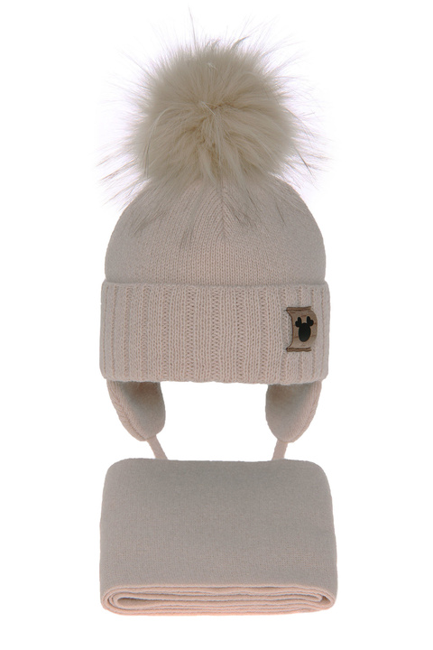 Winterset Mädchen: Mütze und Schal mit Bommel Beige Tendi
