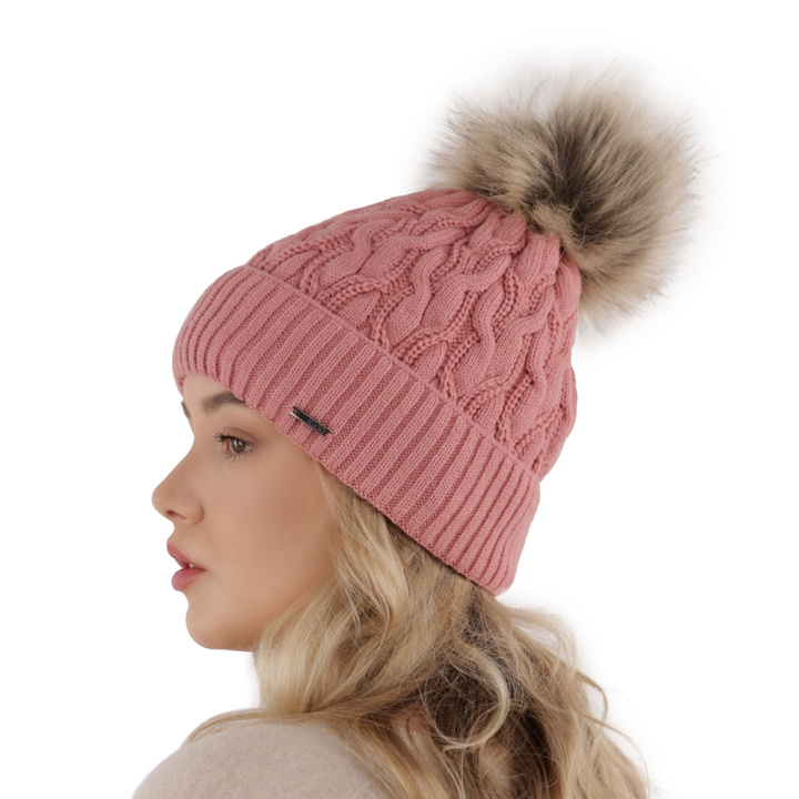 Wintermütze Damen mit Bommel Rosa Deva