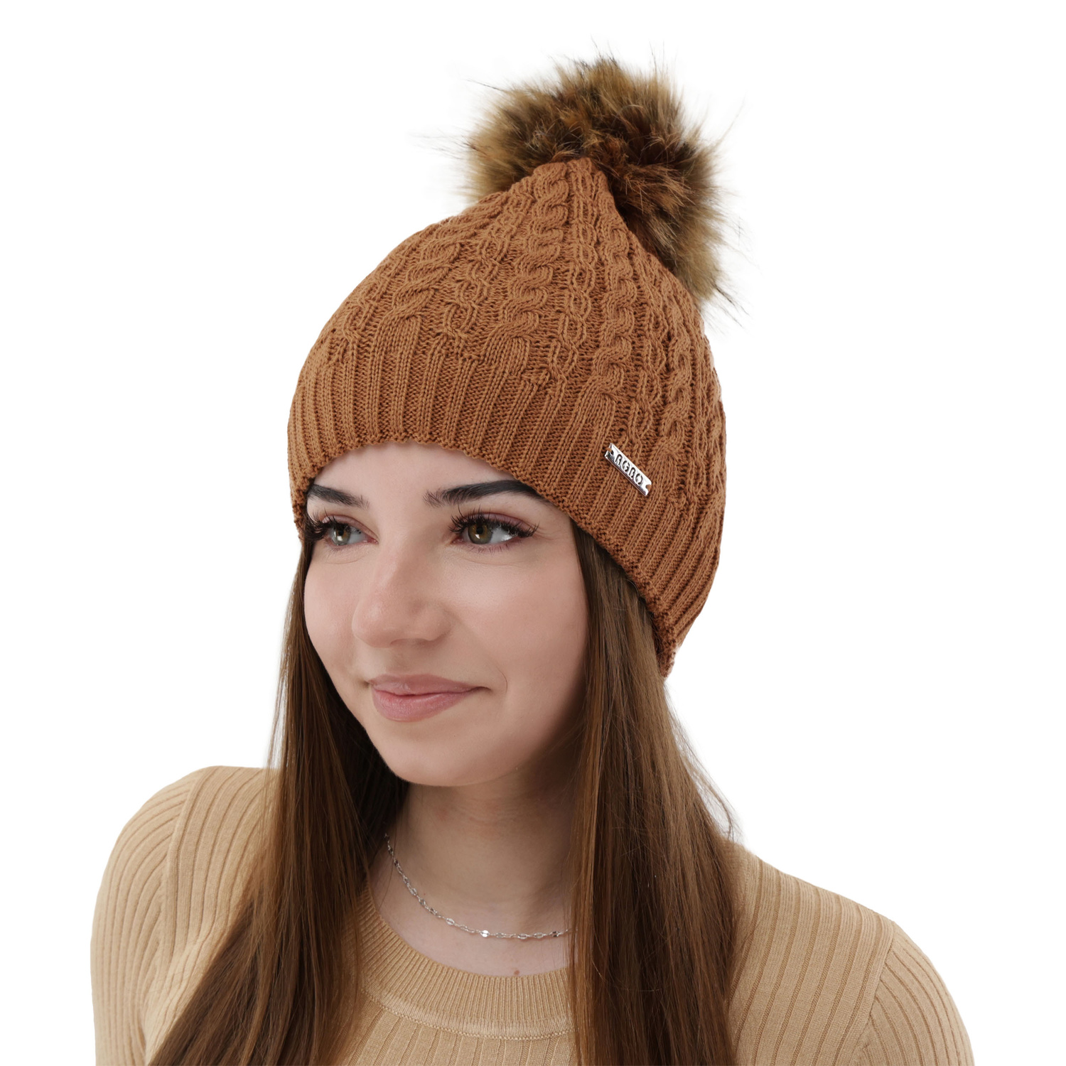 Wintermütze Damen aus Merinowolle in der Farbe camel Satina