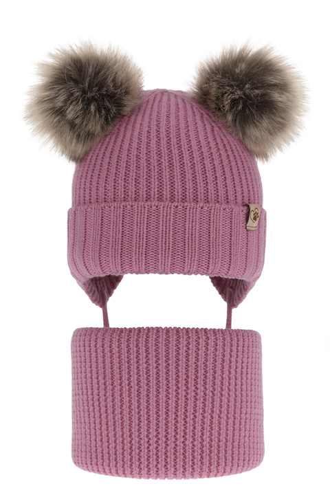 Winterset Mädchen: Mütze und Schlauchschal aus 100% extrafeiner Merinowolle in Grau Silvia