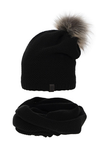 Winterset Damen: Mütze und Schlauchschal Schwarz Kaliana