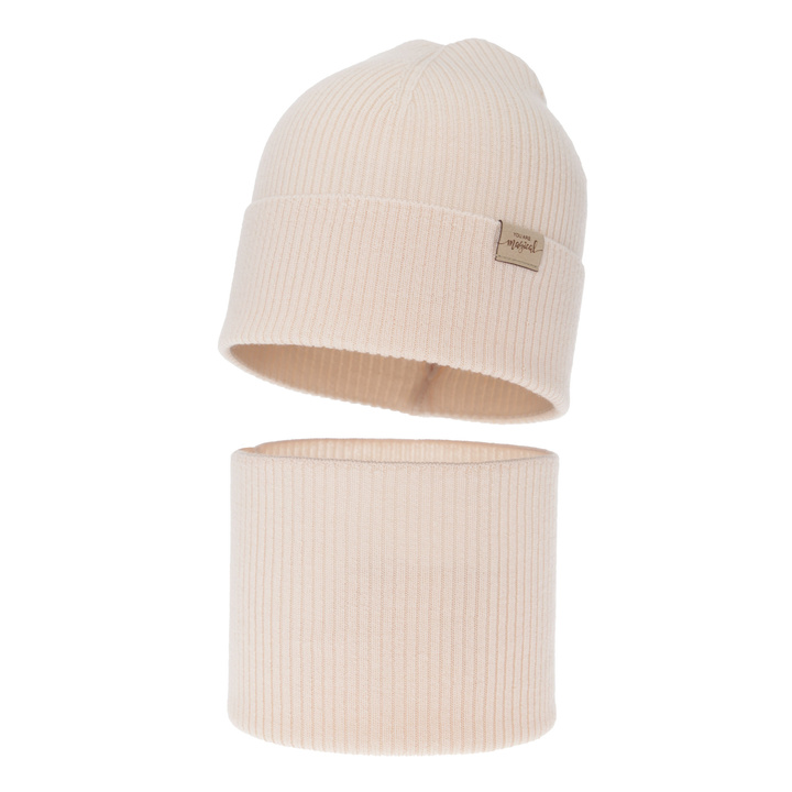 Herbst und Frühlingsset Mädchen: Mütze und Schlauchschal, hellrosa, 100% Merinowolle, Magenta