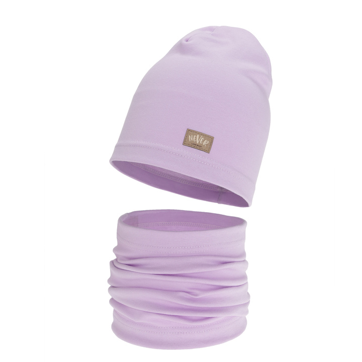Herbst und Frühlingsset Mädchen: Mütze und Schlauchschal, violett, Baumwolle, Torila