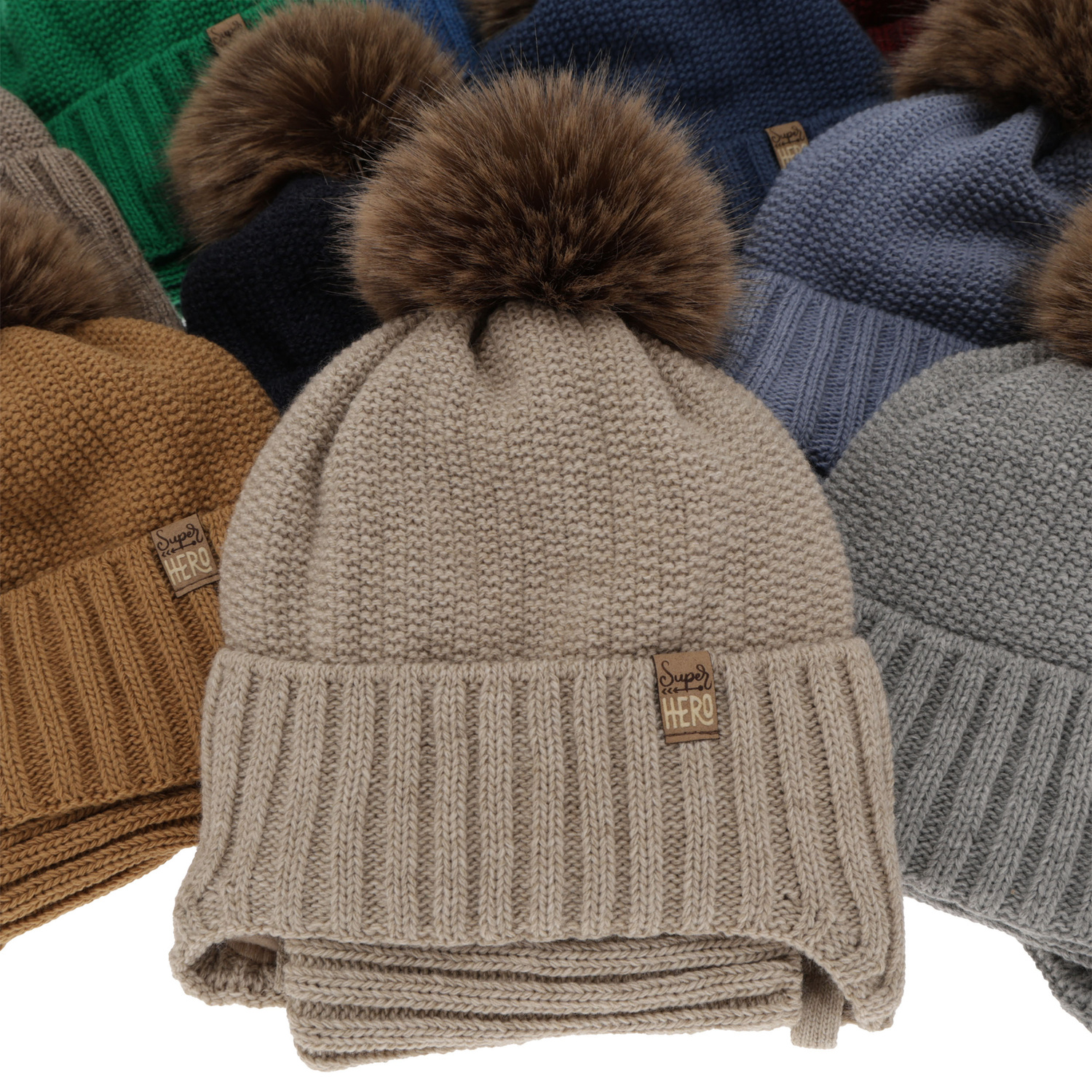 Winterset für Jungen: Mütze und Schlauchschal mit Bommel Beige Kayen