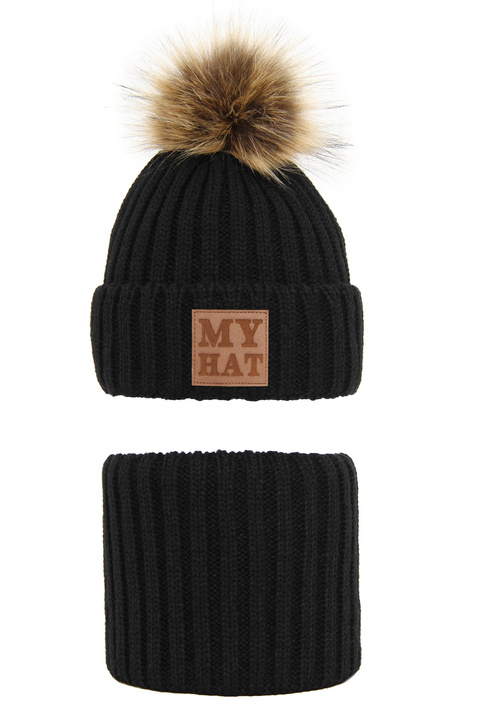 Winterset Jungen: Mütze und Schlauchschal Schwarz As