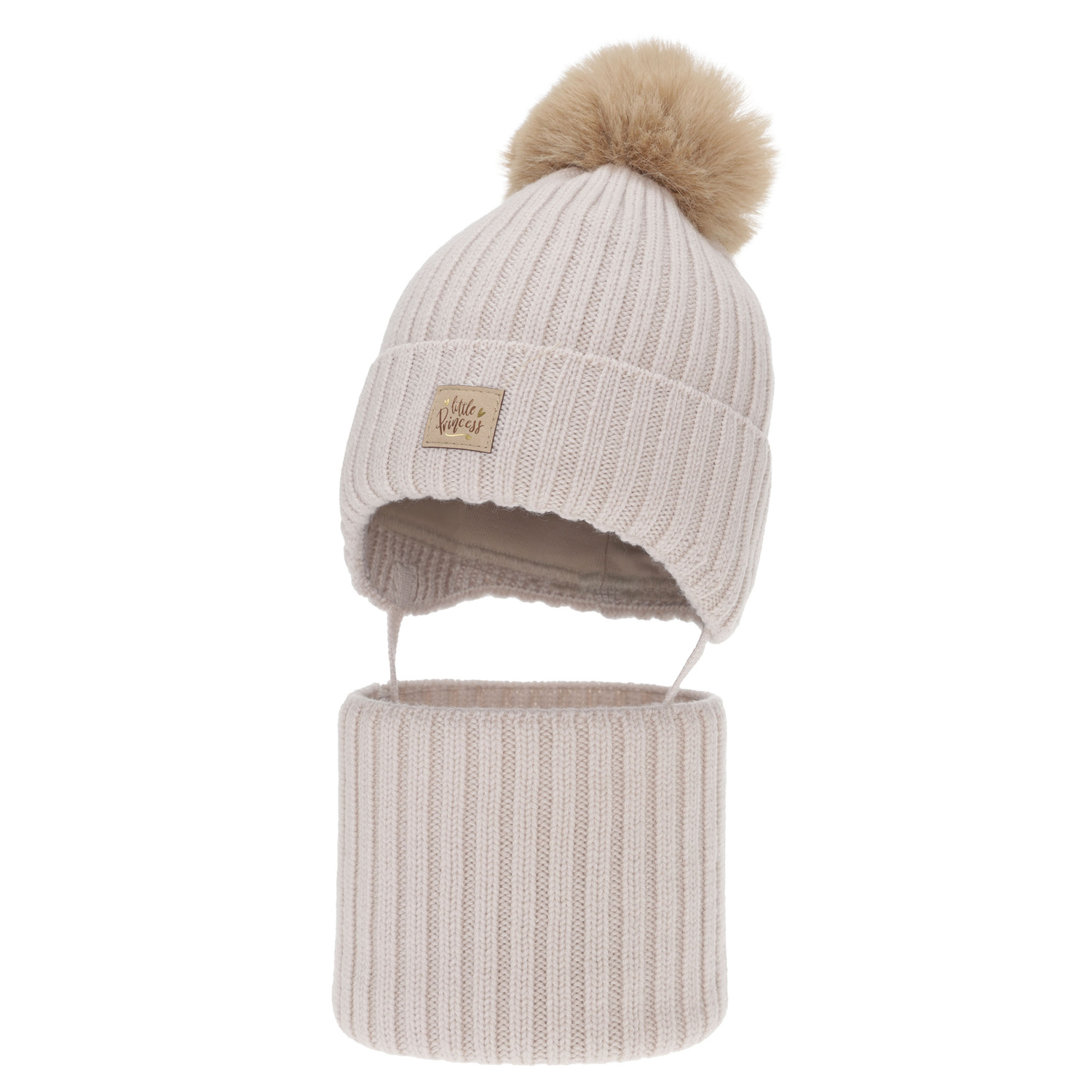 Winterset Mädchen: Mütze und Schlauchschal, beige, 100% Merinowolle, mit Baumwollfutter, Malesia