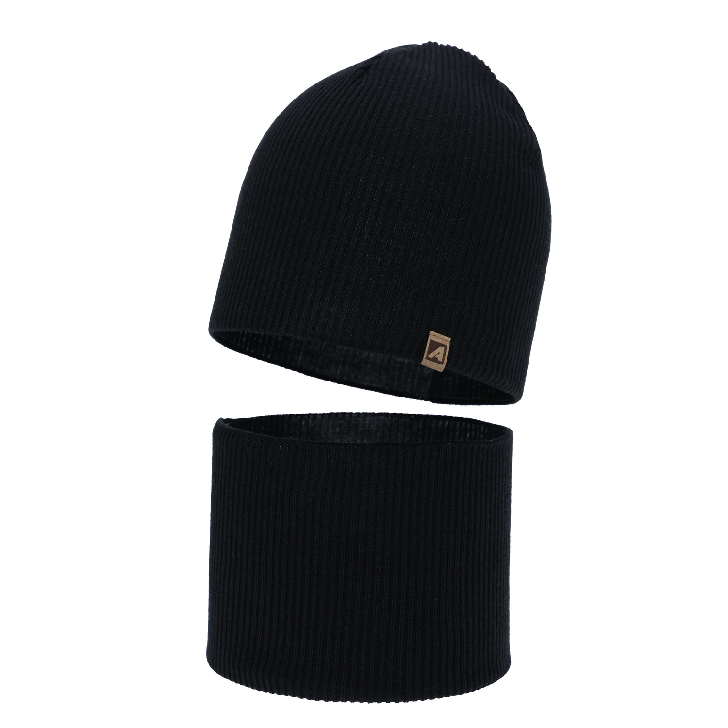 Herbst und Frühlingsset Jungen: Mütze und Schlauchschal, mit Baumwolle, schwarz, Lucer