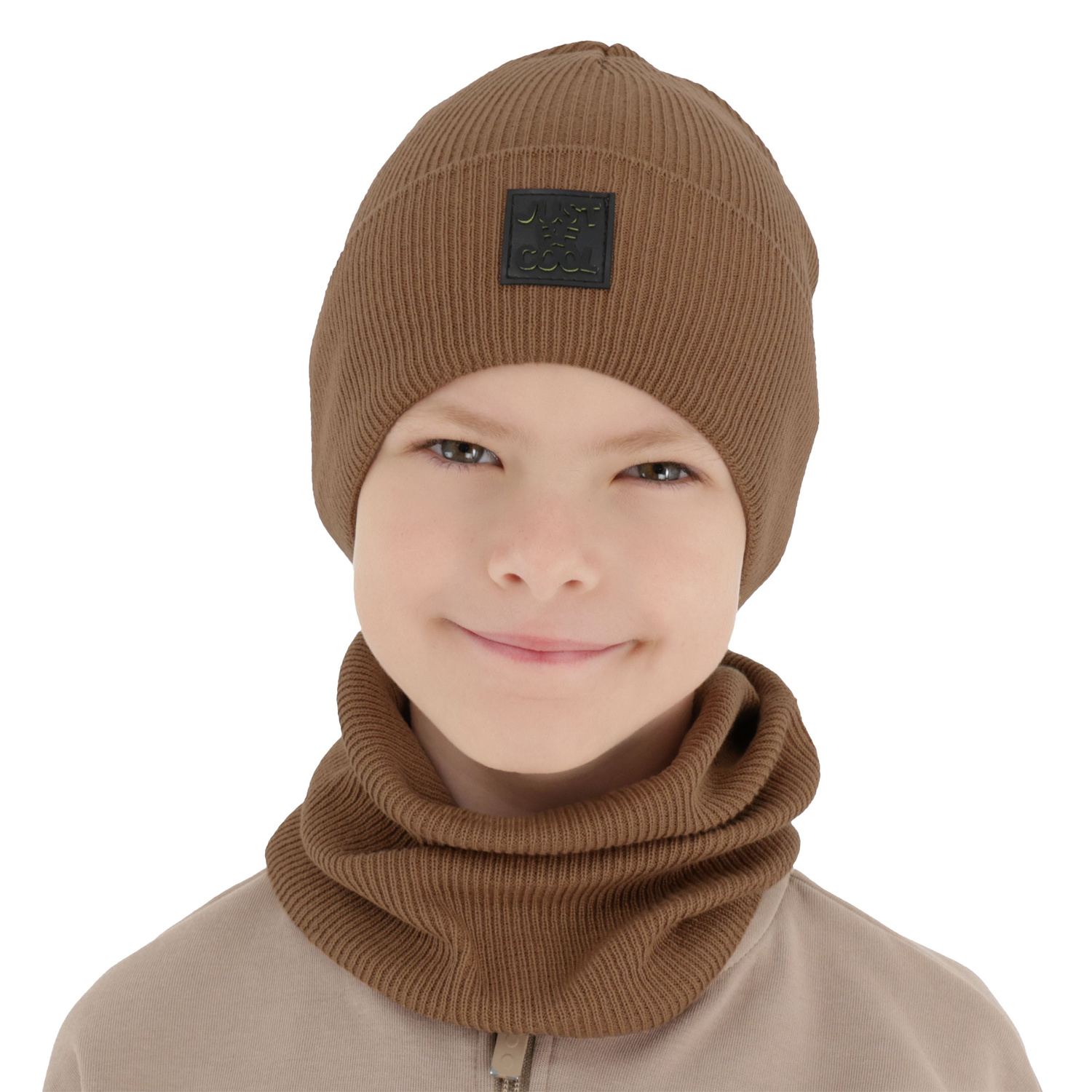 Herbst und Frühlingsset Jungen: Mütze und Schlauchschal, mit Baumwolle, blau, Jonas